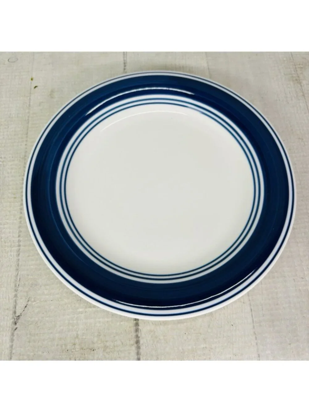 Mainstays CASUAL BANDED ROYAL BLUE Rings Stoneware White Salad Plates Set of 4
